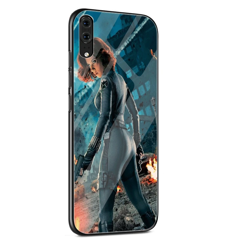 Стеклянный Чехол для мобильного телефона huawei P30 P10 P20 7A Y6 Y9 P Smart mate 20 Honor 9 10 8X Lite Pro Cover Black Widow