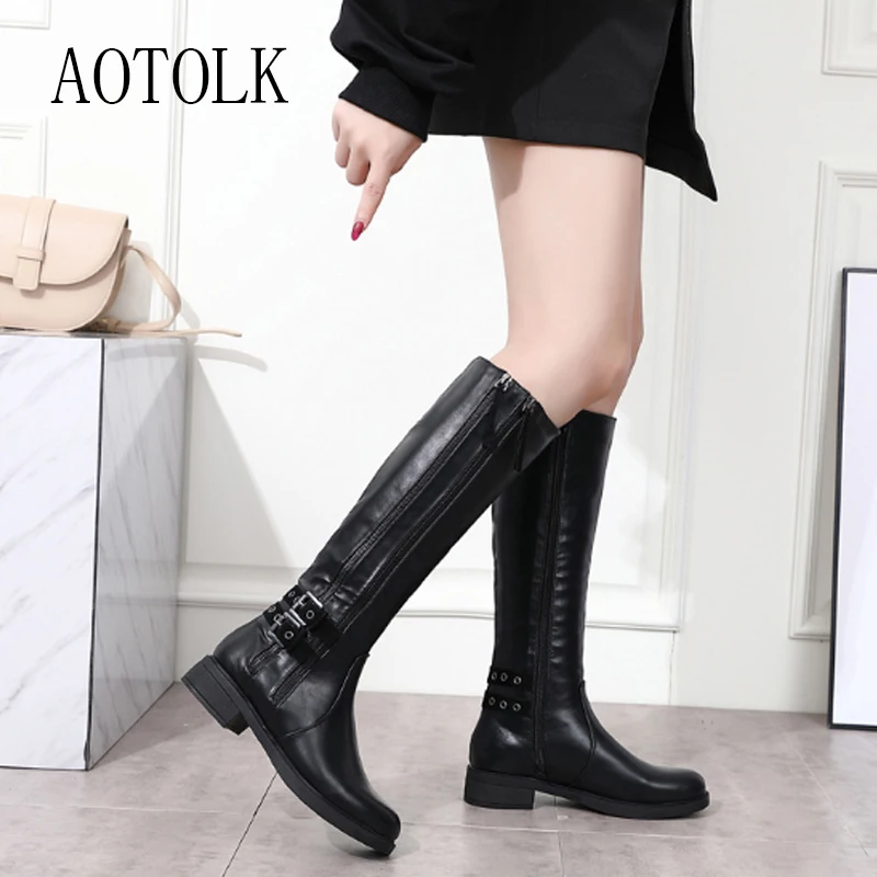 

Women High Boots Winter Shoes Leather PU Platform Martin Boots Knee High Woman Shoes Blac Warm Round Toe Riding Boots Zip 2020