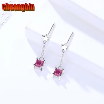 

Genuine s925 sterling silver jewelry temperament star Eardrop inlaid zircon female earring short tassel ear line fashion jewelry
