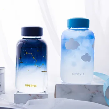 

600ml/1000ml Creative Sky Glass Water Bottle with Sleeve Gradient Color Sport Bottles Fashion Camping Bottle Tour