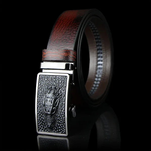 

Barry.Wang Men Cowskin Belt Red Gray Automatic Slide Ratchet Buckle Durable Wasit Strap Designer Belts For Men Gifts 130cm