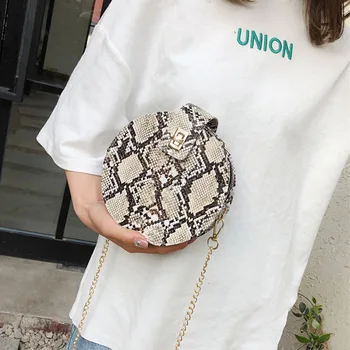 

X 2019 Women Girls All-match Imitation Snakeskin Print Small Round Bag Elegant New Style Fashion Design Shoulder Cross body Bag