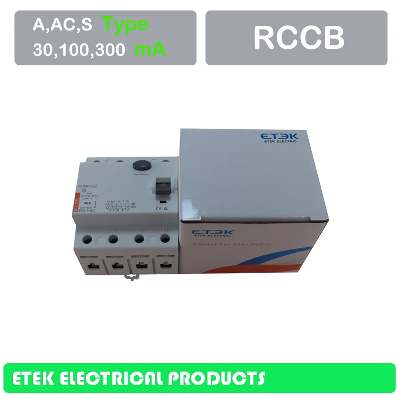 RCCB EKL1-63 4P 30MA 100MA 300MA типа 400/415V~ 50 Гц/60 Гц остаточный ток выключателя 16A 25A 32A 40A 50A 63A 80A
