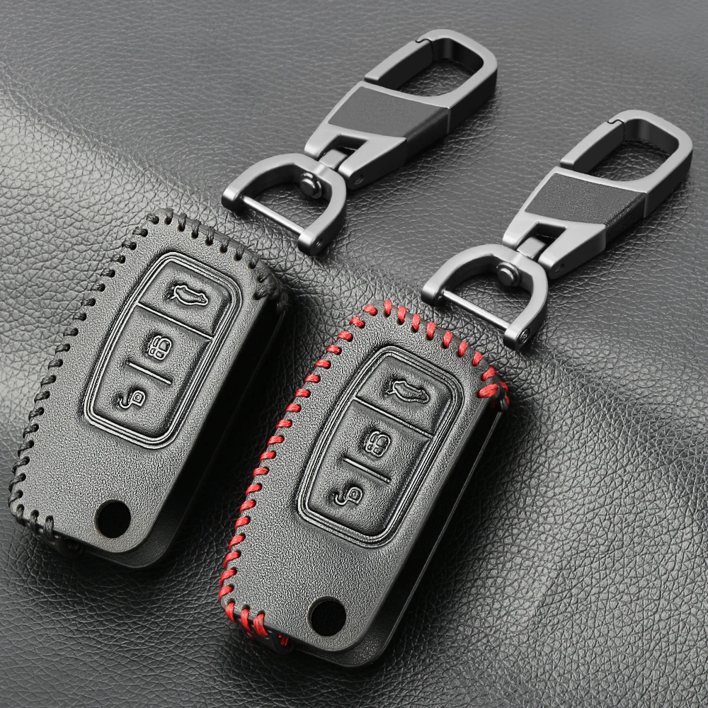 Чехол для ключей из натуральной кожи Ford Fiesta Focus C Max Galaxy Kuga Mondeo MK4 S Fob Smart Remote|Футляр