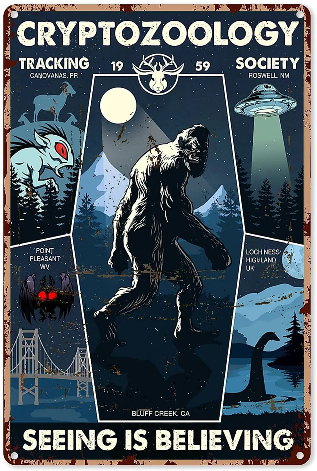 

Tin Sign Cryptozoology Tracking Society Seeing Is Believing Metal Plaque Home Club Club House Wall Decoration Retro Metal Plate