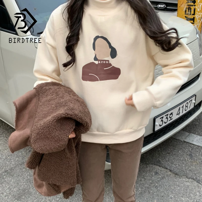 

Autumn and Winter Cartoon Long Sleeve Hedging Thick Sweateshirt Women Loose Casual Korean Turtlenck Tops T9D106M