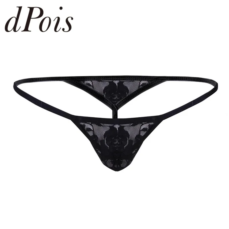 Трусы-стринги мужские с низкой посадкой прозрачные кружевной отделкой нижнее