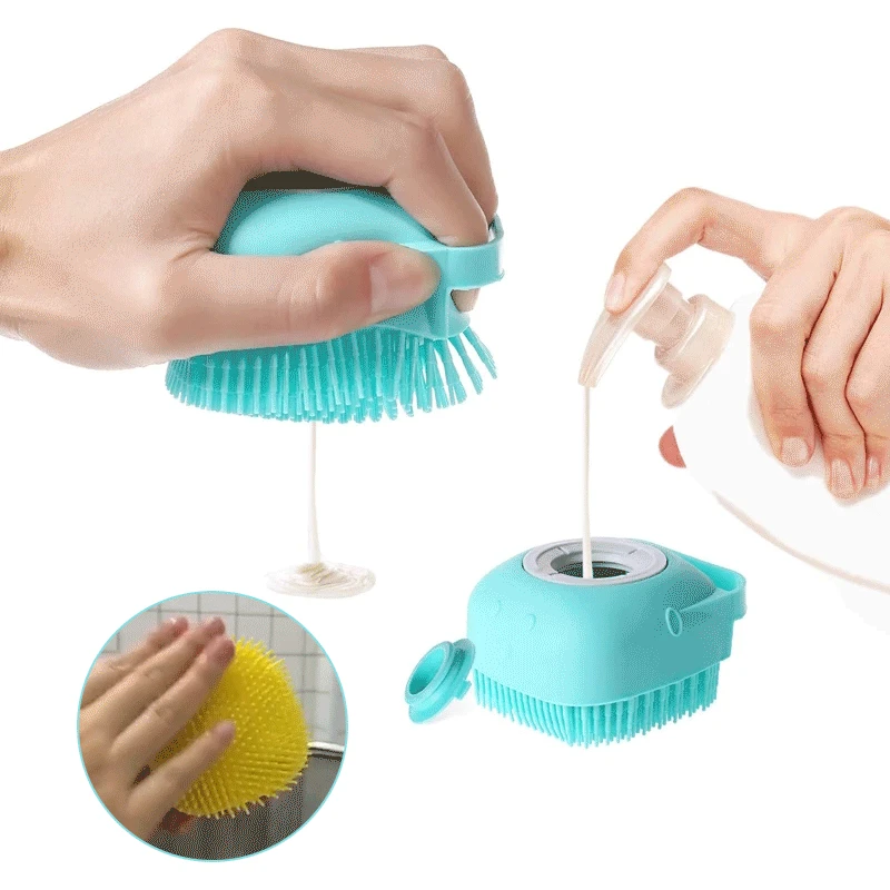 Escova de banho para animais de estimação, escova de silicone macia para  banho e gatos, acessório de limpeza de shampoo - AliExpress Casa e Jardim