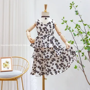 

2020 summer new small daisy dress medium length suspender dress children's wear girls layer upon layer cake dress