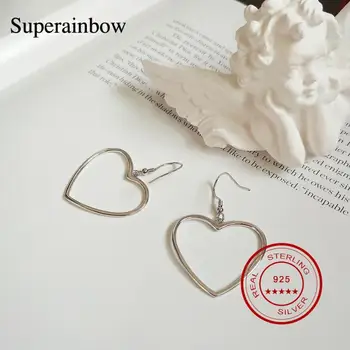 

SUPERAINBOW 925 Sterling Silver Geometric Hollow Love Heart Dangle Earrings For Women Wedding Party Gift Simple Jewelry SR-E91