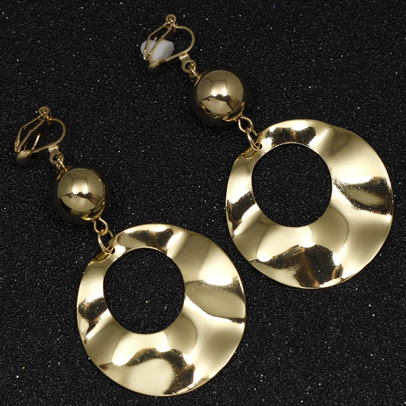

Lrregular Metal Clip On Earrings Non Pierced Ear Clips Gold color Round Earrings Without Piercing Minimalist Earring CE341