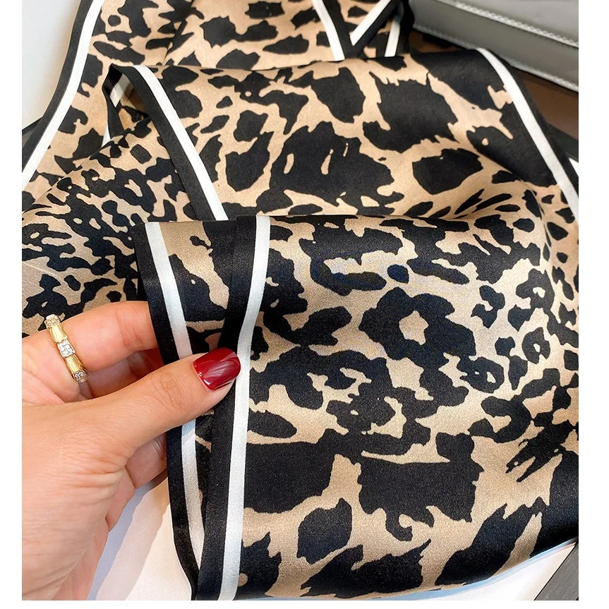 

Leopard Print 100% Silk Neckerchief Wraps Narrow Long Women's Fashion Headband Hairband Hat Bag Scarfs 150*15cm