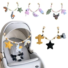Hochet à mâcher en bois Mobile à Clip pour bébé,jouet, collier de dentition avec perles à mâcher,