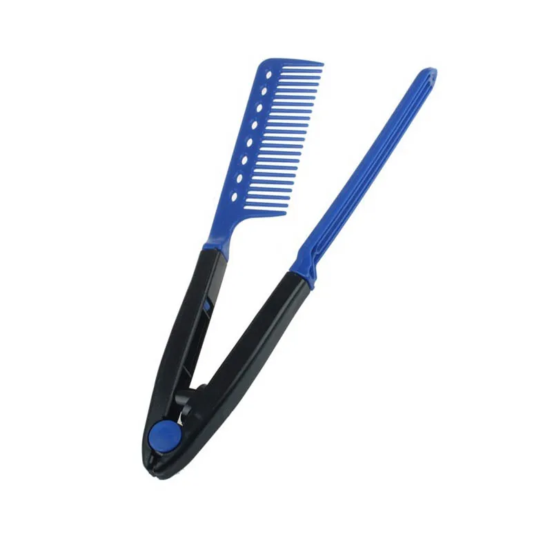 Женские Модные расчески для волос V тип выпрямитель для волос Расческа DIY салон парикмахерская стрижка инструмент для укладки - Цвет: blue