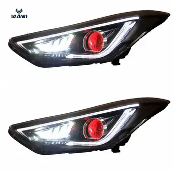 

VLAND factory for car head lamp for Elantra LED headlight 2012 2014 2015 with DRL will turn to white from blue+demon eyes