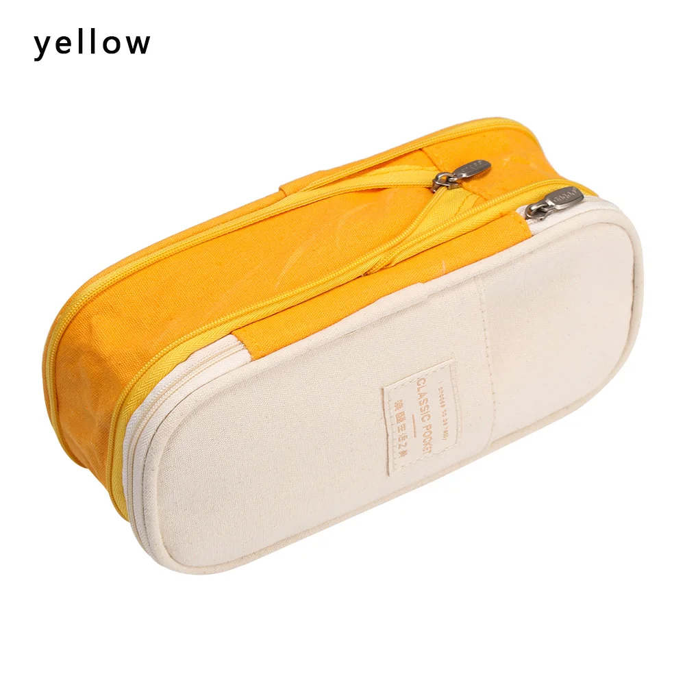 Yellow Кавайный чехол для карандаша Макарон цвет холст стрейч большой двухъярусный емкости Ручка Сумка милая сумка для карандашей канцелярия Школьные принадлежности - Цвет: Yellow