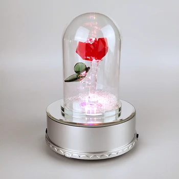 

ENCHANTED CRYSTAL RED ROSE FLOWER WITH LED LIGHT GLASS DOME FIGURINE VALENTINE DAY BIRTHDAY XMAS GIFT