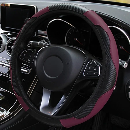Red wine Автомобильный чехол на руль Volant Carbon гибкие на рулевом колесе Funda volante 5 цветов авто Стайлинг без внутреннего кольца - Название цвета: Red wine