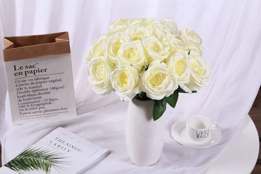 1 Bunch Artificial Rose silk French Floral Bouquet Fake Flower Arrange Table Daisy Wedding Flowers Decor Party accessory Flores-9