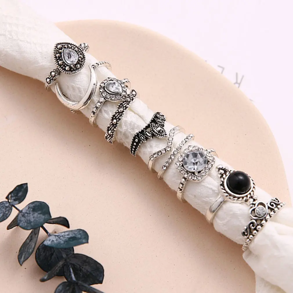 Богемное старинное серебряное кольцо, геометрические кольца с Луной, стразы, кольца на палец, кольца, ювелирные изделия, подарки