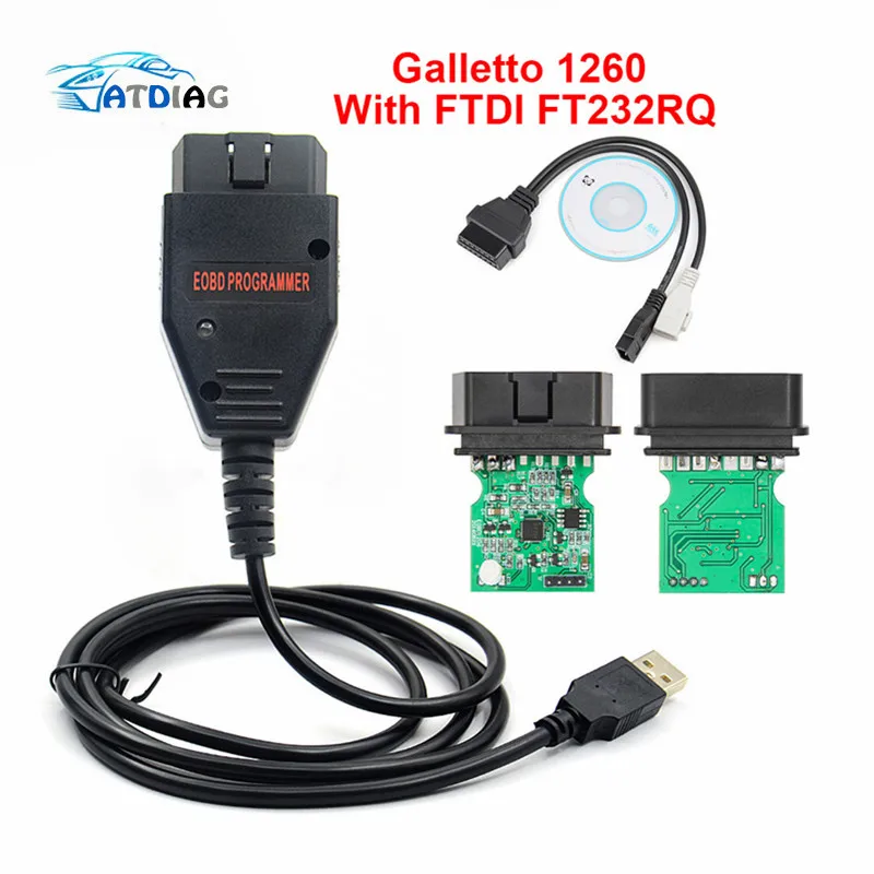 Программатор EOBD2 Galletto 1260 OBD/OBDII ECU Flasher OBDII совместимый с зеленой печатной платой FTDI