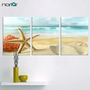 

Blue Seaside Starfish 3 Pcs Children Living Room Decoration Sandy Beach Canvas Painting Wall Art Home Decor Unframed