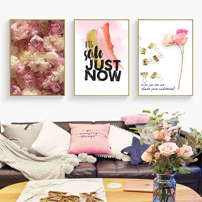 Розовый цветок Цитата плакаты и принты настенные художественные постеры печать
