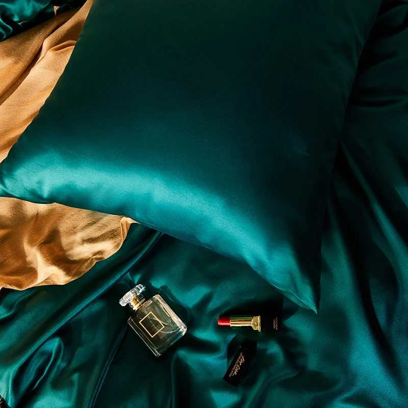 Liv-Esthete Роскошный Шелковый темно-зеленый комплект постельного белья шелковистый пододеяльник наволочка простыня двойная королева постельное белье для кровати кинг-сайз для дома
