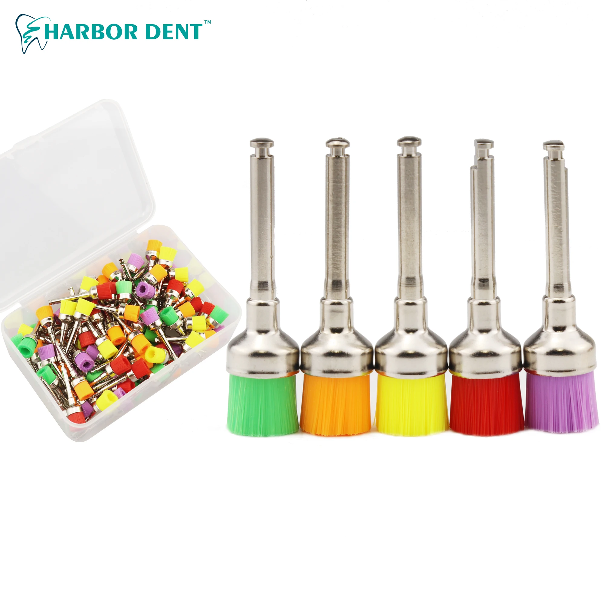 100-Pack Dental Prophy Polishing Brushes – Flat Bowl Type, Colorful Nylon, Latch Connection (AZDENT)