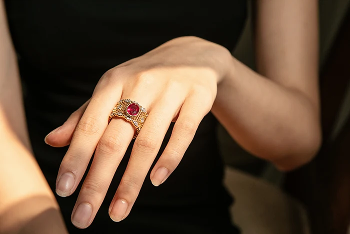 CMajor S925 серебряные ювелирные изделия Красный Корунд Корона полый цветок Forefingers кольца для женщин