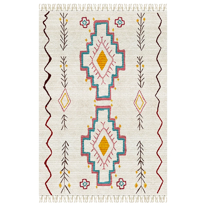 

Moroccan Handmade Carpet With Tassel For Living Room Home Decor Nordic Geometric Pattern Plush Carpet Bedside Rug Anti-Slip Mat