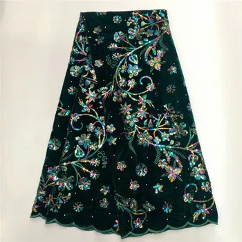 

2020 African Net Lace Fabric With Sequins French Velvet Lace Fabric High Quality sequins 3D Flower Laces For Wedding Sewing