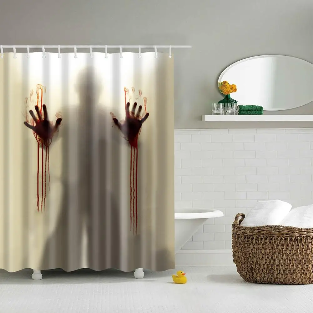 

New Arrival Creepy Horror Waterproof Bloody Hands Shower Bathroom Curtain Halloween Decor