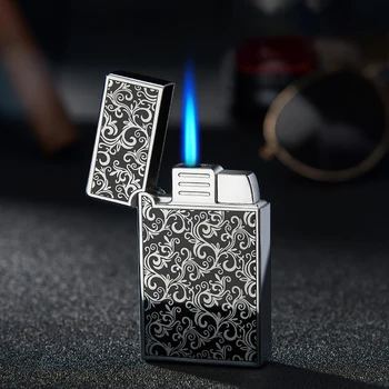 

Metal Gas Inflatable Butane Cigarette Lighter Creative Gift Outdoor pocket Portable Smoking lighter cigarette lighter Blue Flam