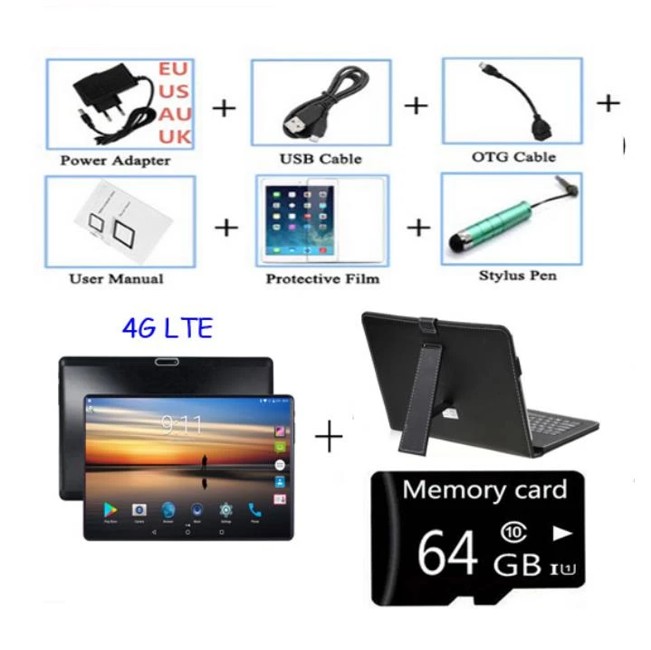 4G LTE Keyboard Android 8,0, 3G, 4G планшет, 10 дюймов, 1920X1200, Full HD, 8 ядер, 64 ГБ rom, камера, МП, телефон, звонок, Wifi, планшетный ПК для детей, подарки - Комплект: 4G LTE Keyboard