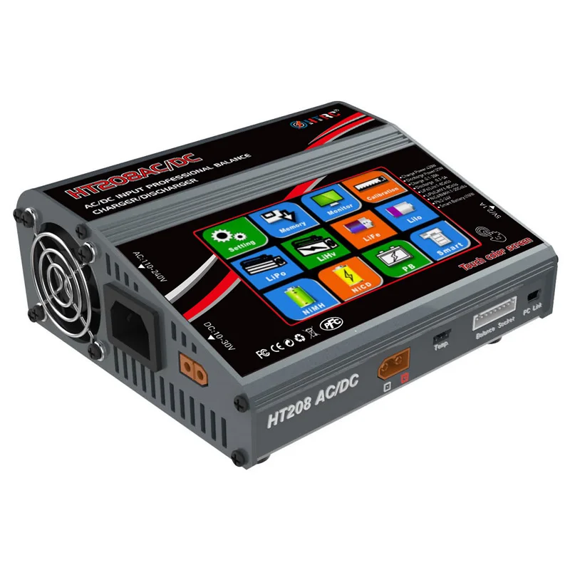 

HTRC HT208 AC DC 420W 20A LCD Touch Screen Balance Charger Discharger for 1-8s Lilon LiPo LiFe LiHV Nicd NiM PB Battery Charging