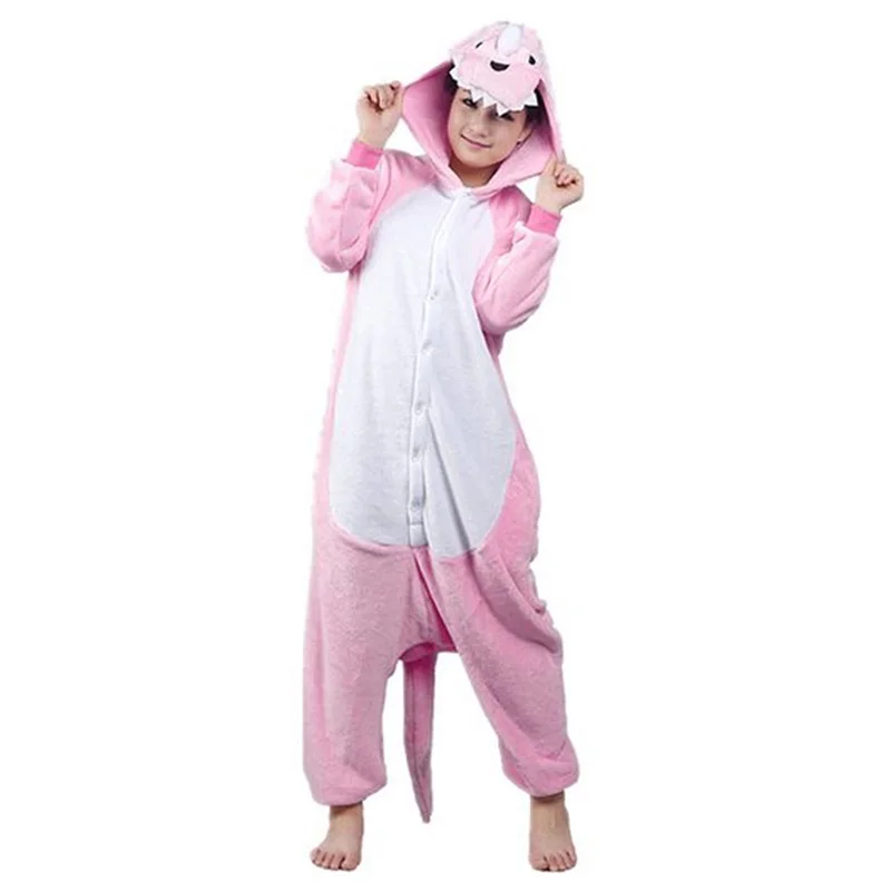 Pink Комбинезоны с животными, Мультяшные пижамы с монстрами, динозаврами, пижамы для женщин и мужчин, унисекс, фланелевая ночная рубашка, халат, кигуруми, косплей, костюм для вечеринки - Цвет: Pink