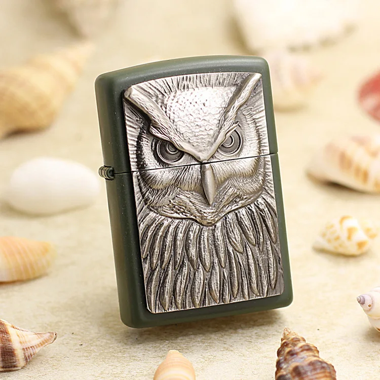 

Genuine Zippo oil lighter copper windproof 3D armor carving Owl cigarette Kerosene lighters Gift With anti-counterfeiting code