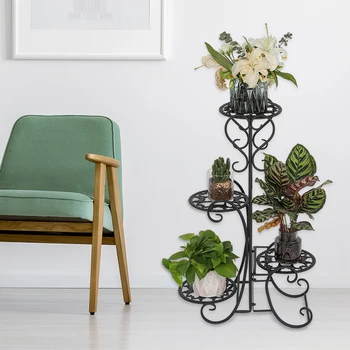 

Exquisitely Carved Rounded Flower Metal Shelves Plant pot Stand Stand for Indoor Outdoor Garden Garden Flower Pot Shelf Black