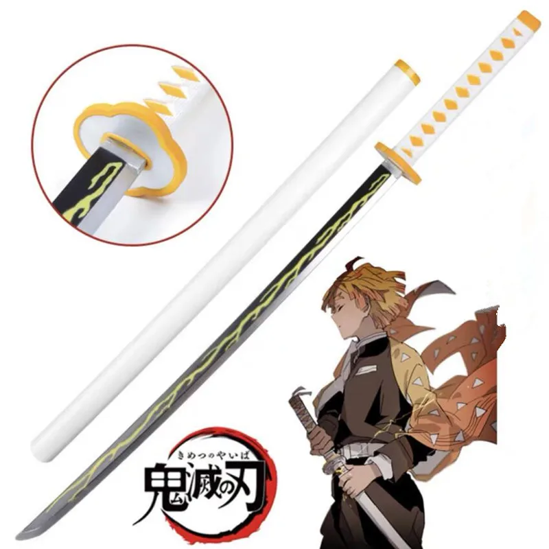 Cosplay rengoku kyoujurou fogo branco sowrd demônio slayer espada arma  kimetsu não yaiba ninja faca madeira prop modelo brinquedo 80cm 1:1