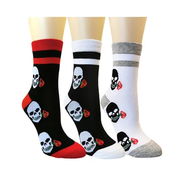 

3pairs personalized skull rose socks Halloween men and women tube socks sweat-absorbent tide socks cotton socks