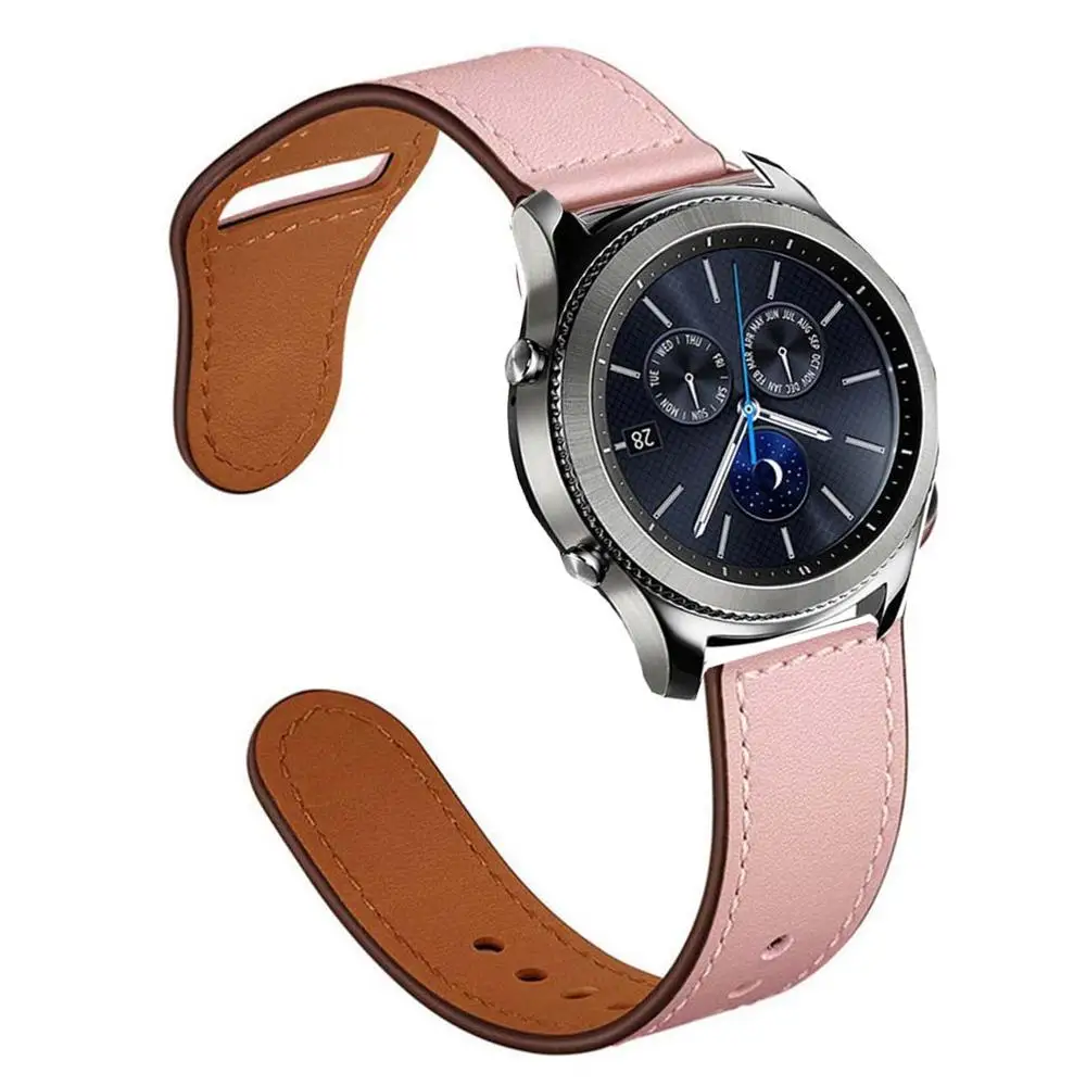 20 22 из натуральной кожи петлевой ремешок для samsung galaxy watch 46 42 s2 s3 gear sport huawei watch GT ремешок Ticwatch 1 2 pro браслет - Цвет ремешка: pink