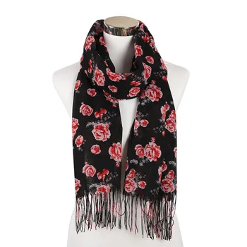 

Winfox 2019 Autumn Winter Fashion Retro Floral Viscose Shawl Scarf Ladies Print Voile Wrap Pashmina Stole Muslim Hijab