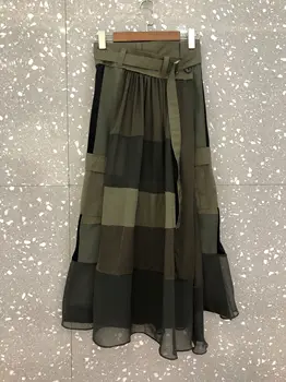 

20 early spring buckle waist waist symmetrical pocket decoration lace velvet border long women's skirt