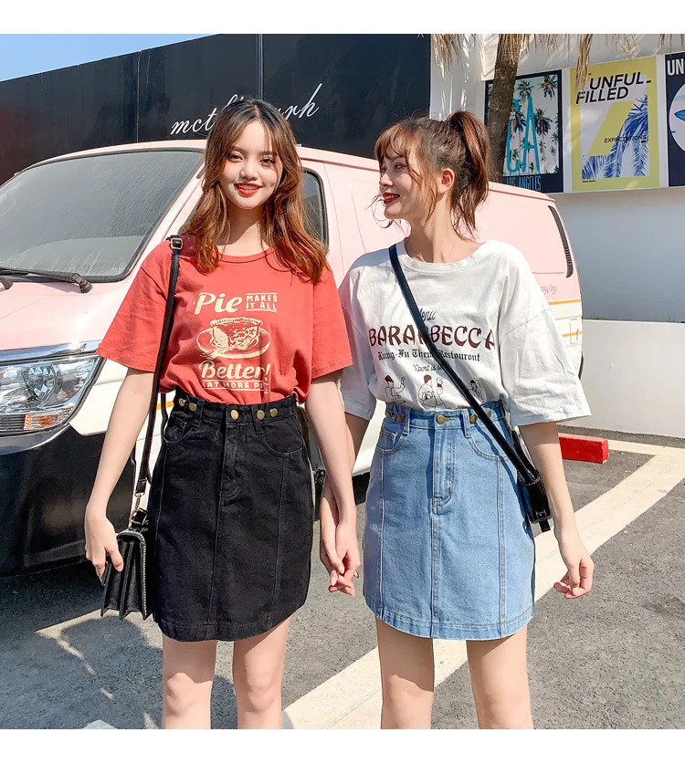 2 women denim skirt
