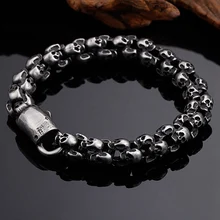 Новые модные ювелирные изделия на Хэллоуин, титановая нержавеющая сталь, классический Байкерский мужской тяжелый браслет с черепом/браслеты, Панк ювелирные изделия, подарки
