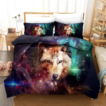 

Wolf Bedding Set Bedroom Decor 100% Microfiber Soft Psychedelic Background 1PC Duvet Cover with Pillowcases No Comforter