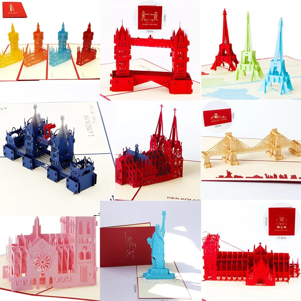 

3D Pop Up Gifts Card World Famous Building Birthday Party Greeting Cards Architecture Business Invitation Card Tourist Postcard