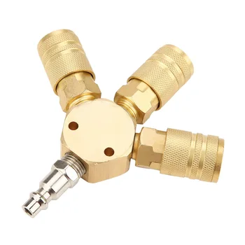 

1/4\" (F) NPT 3 Way Manifold Quick Coupler Connector Brass Fitting Adapter 0-1MPa 0 - 600C 3-way Connector Tools