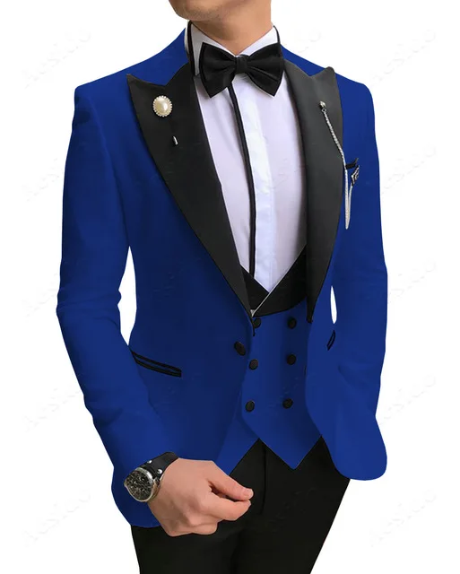 Повседневный мужской костюм, приталенный комплект из 3 предметов, смокинги для выпускного вечера, двойные приталенные Пиджаки для свадьбы, мужские(Блейзер+ жилет+ брюки - Цвет: 6